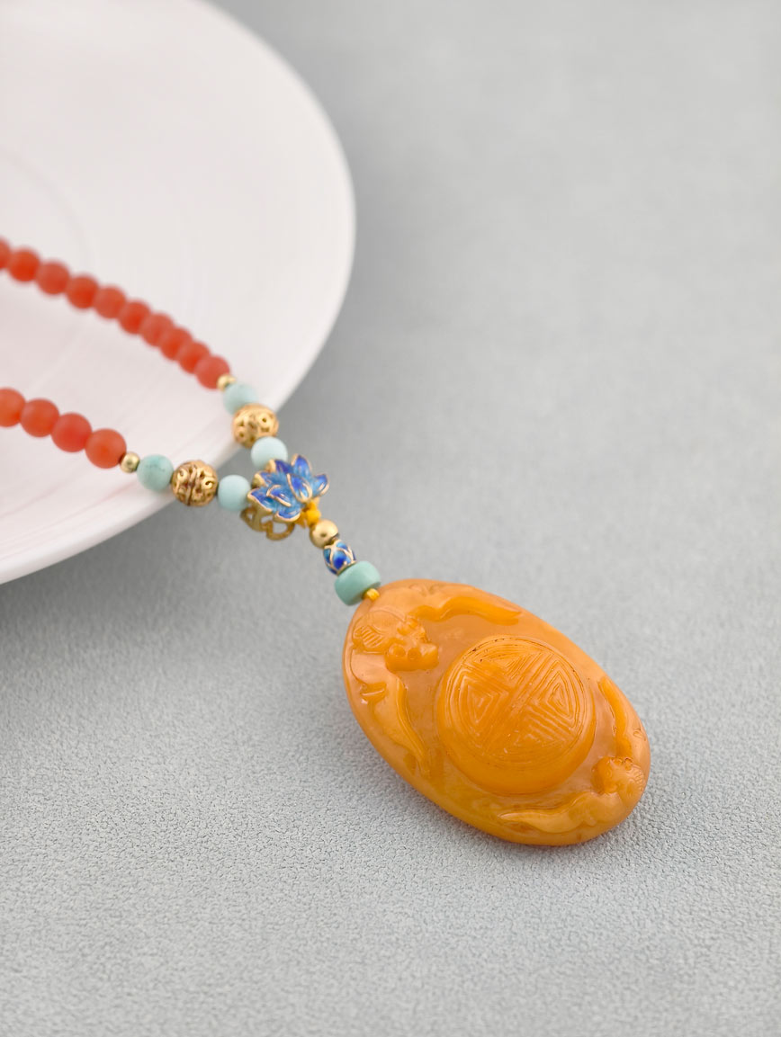 Natural Amber with South Red Agate and Turquoise Necklace