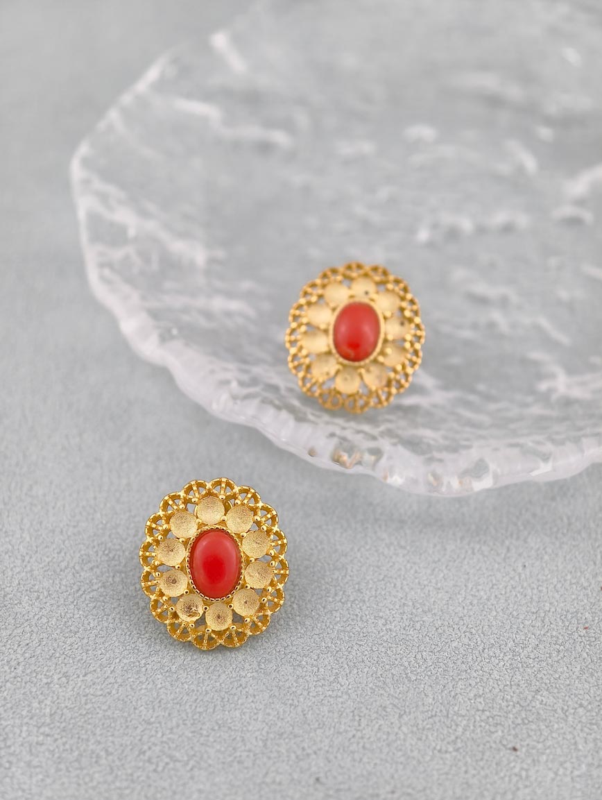 Natural Red Coral Exquisite Style Sterling Silver Earrings