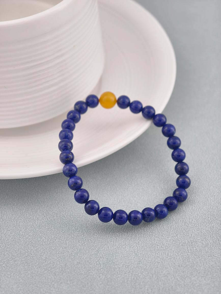 Natural Lapis Lazuli and Amber Bracelet