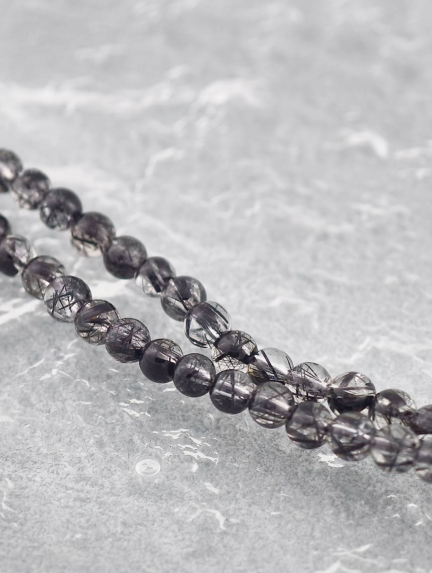 Natural Black Rutilated Quartz Three-Wrap Bracelet