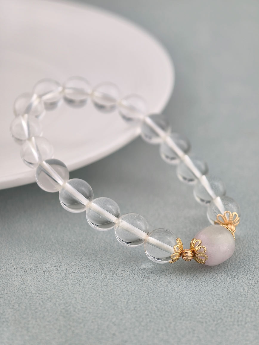 Natural Clear Quartz and Kunzite Bracelet