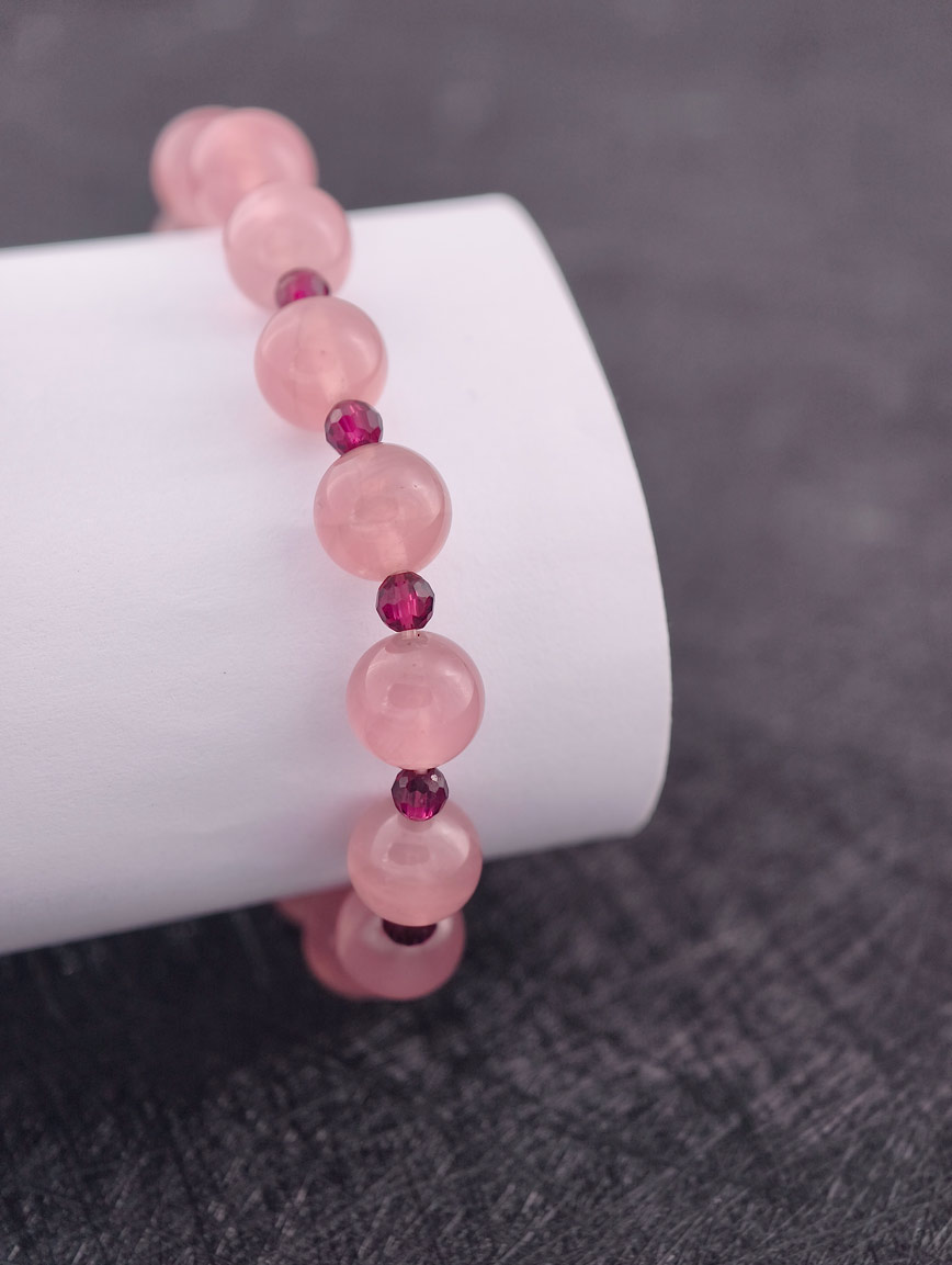Madagascar Rose Quartz and Garnet Bracelet