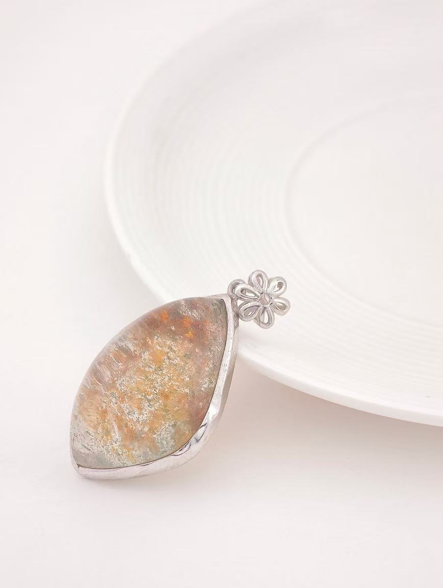 Natural Colorful Phantom Delicate Style Sterling Silver Pendant