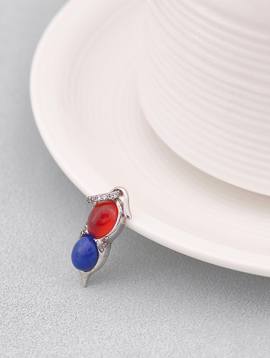 Natural Agate and Lapis Lazuli Sterling Silver Pendant