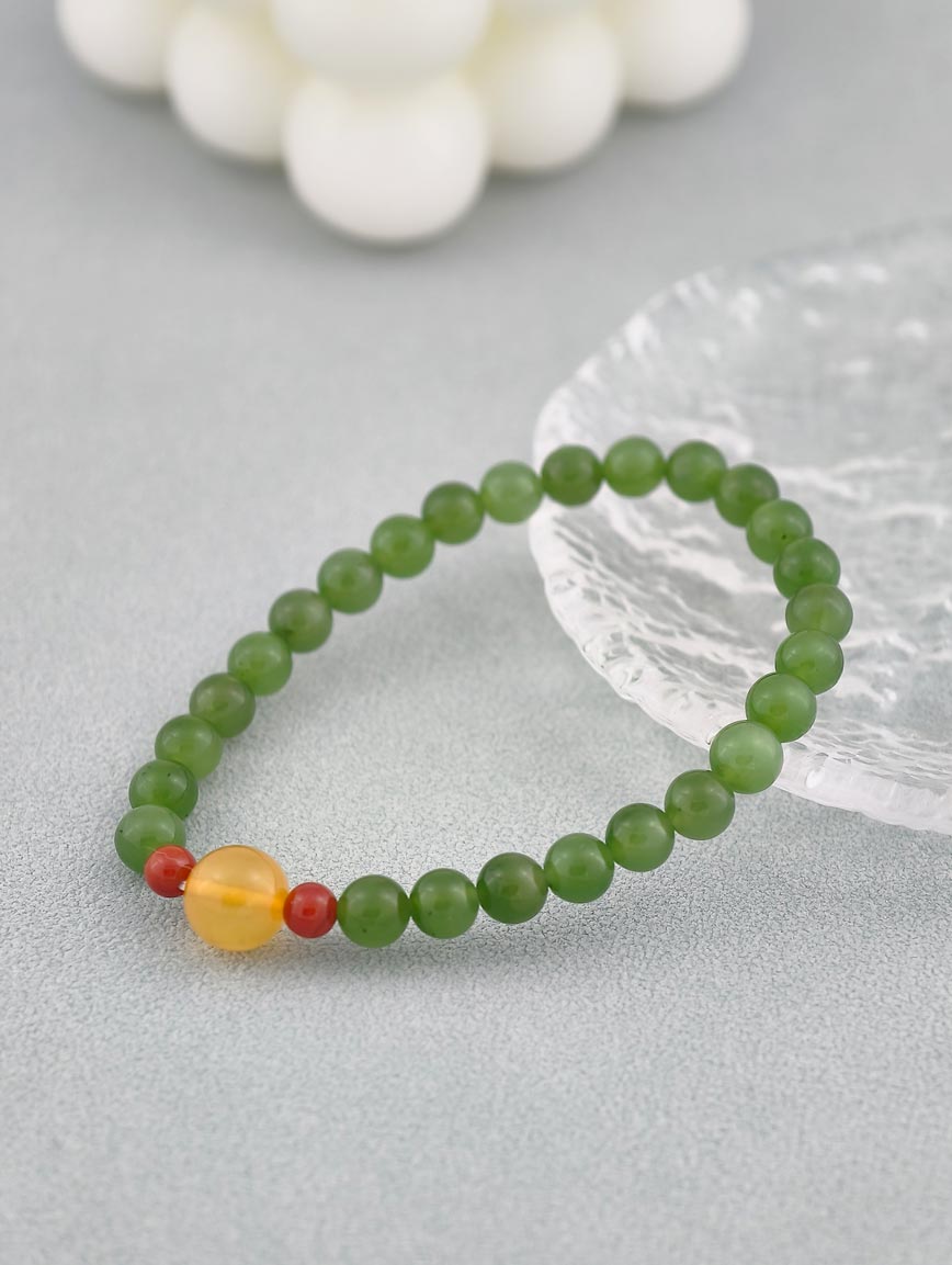Natural Jasper and South Red Agate Beeswax Bracelet