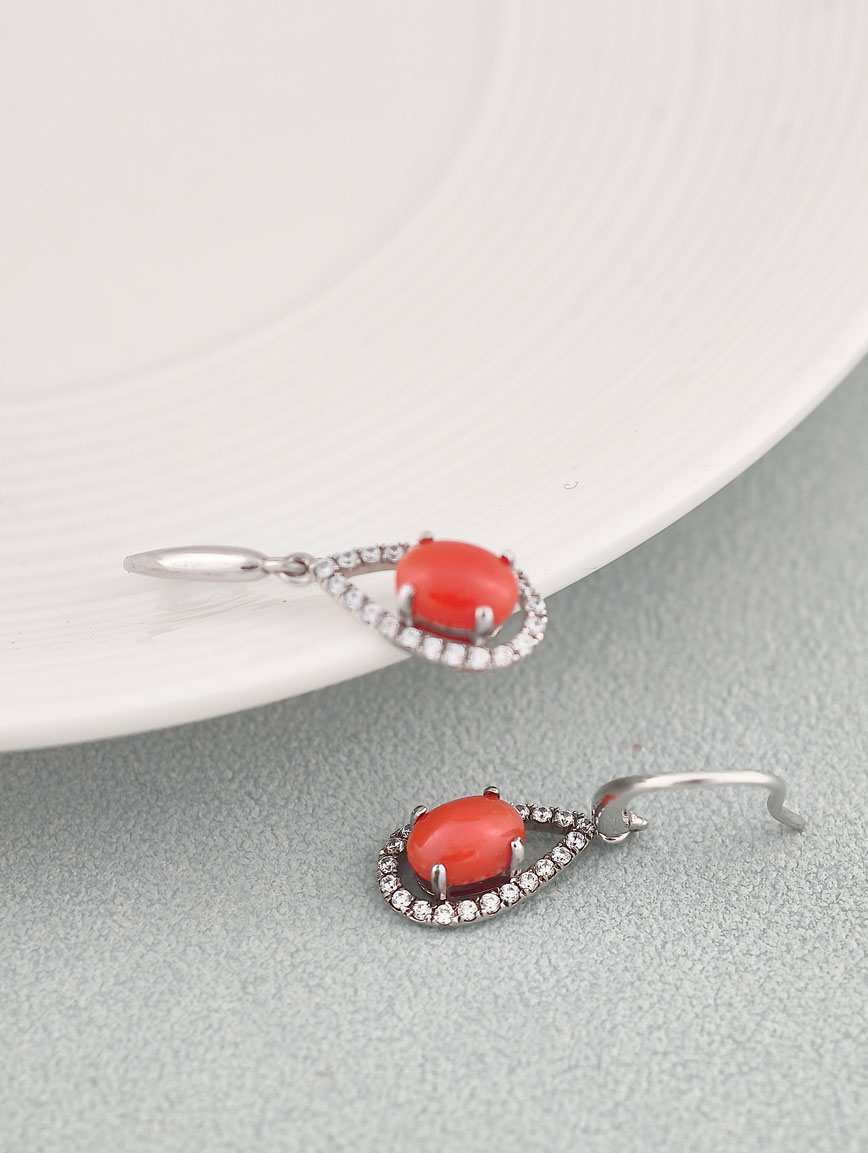 Natural Red Coral Exquisite Style Earrings