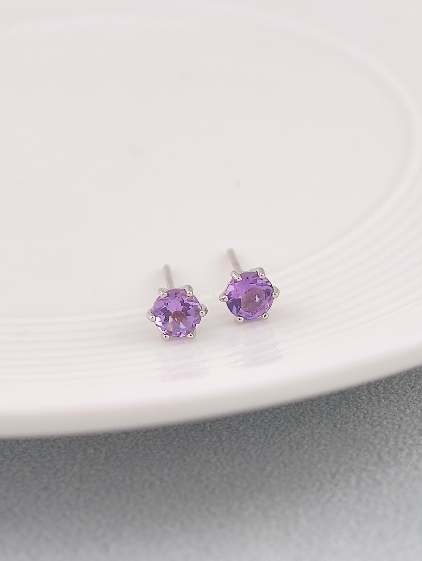 Natural Amethyst Simple Style Sterling Silver Earrings