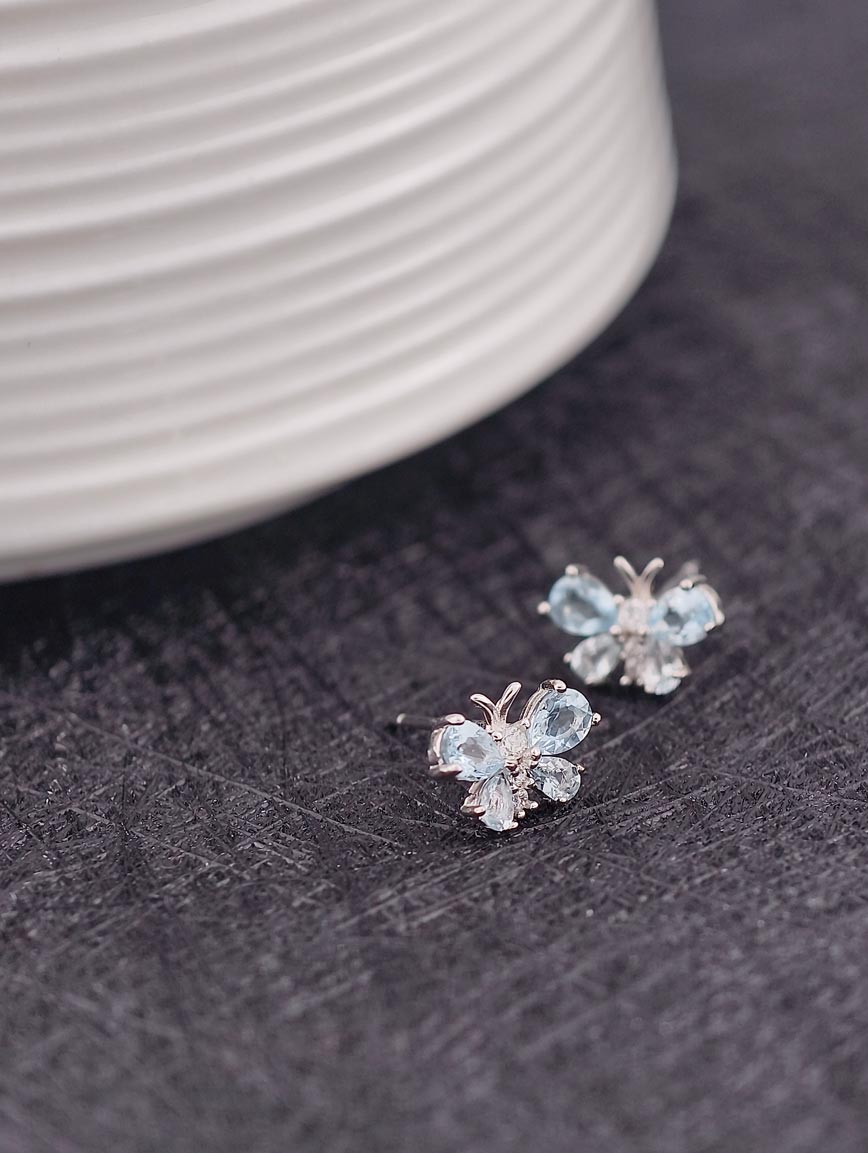 Natural Aquamarine Butterfly Sterling Silver Earrings