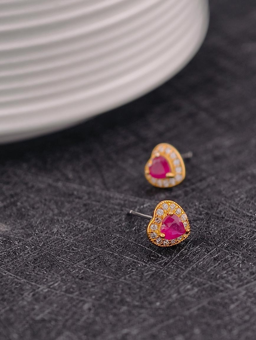 Natural Heart Ruby Sterling Silver Earrings