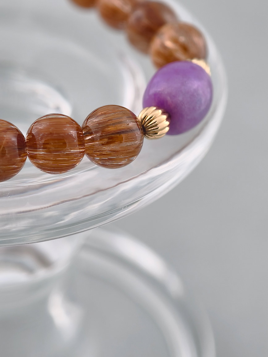 Natural Copper Rutilated Quartz and Sugilite Bracelet