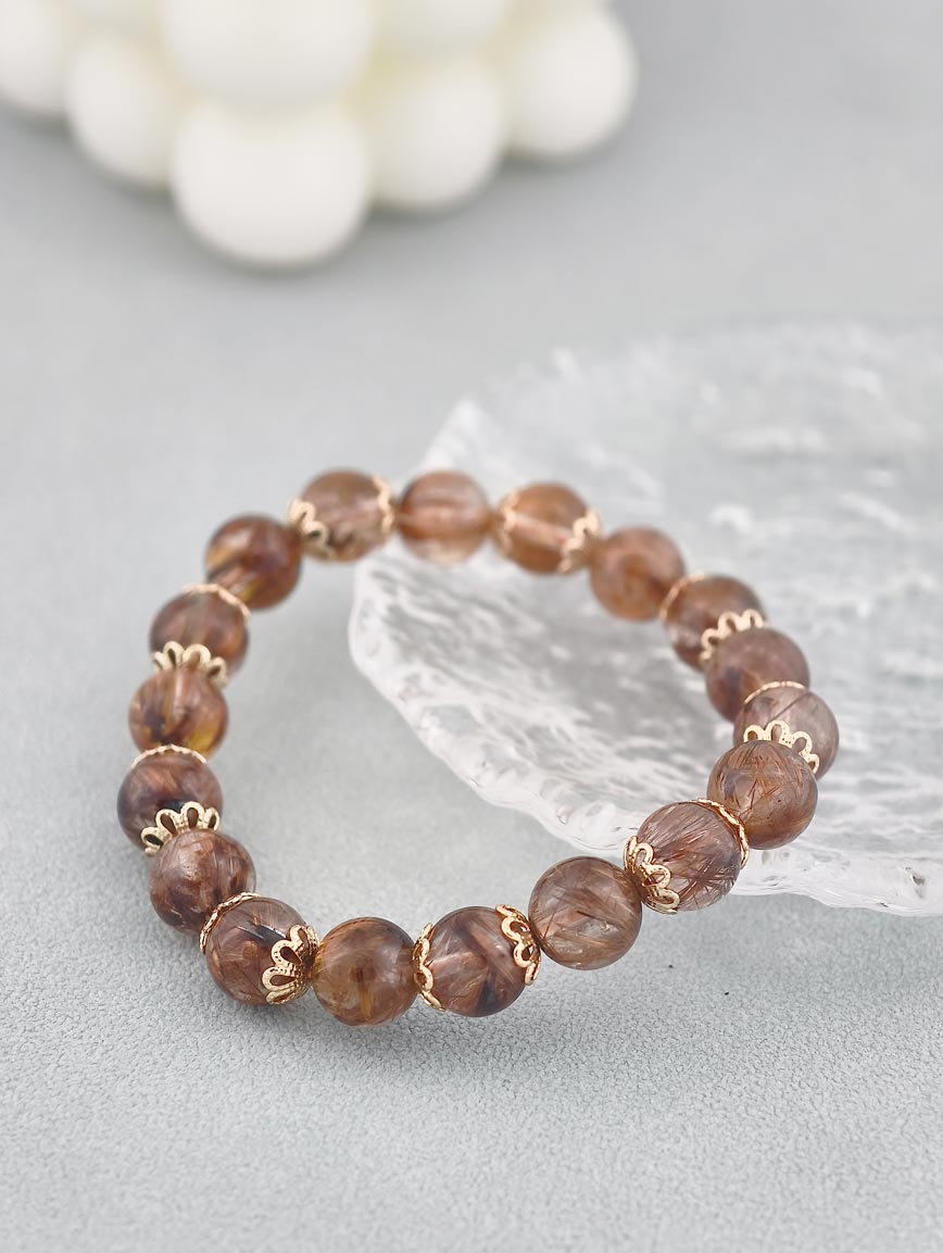 Natural Copper Rutilated Quartz Elegant Bracelet