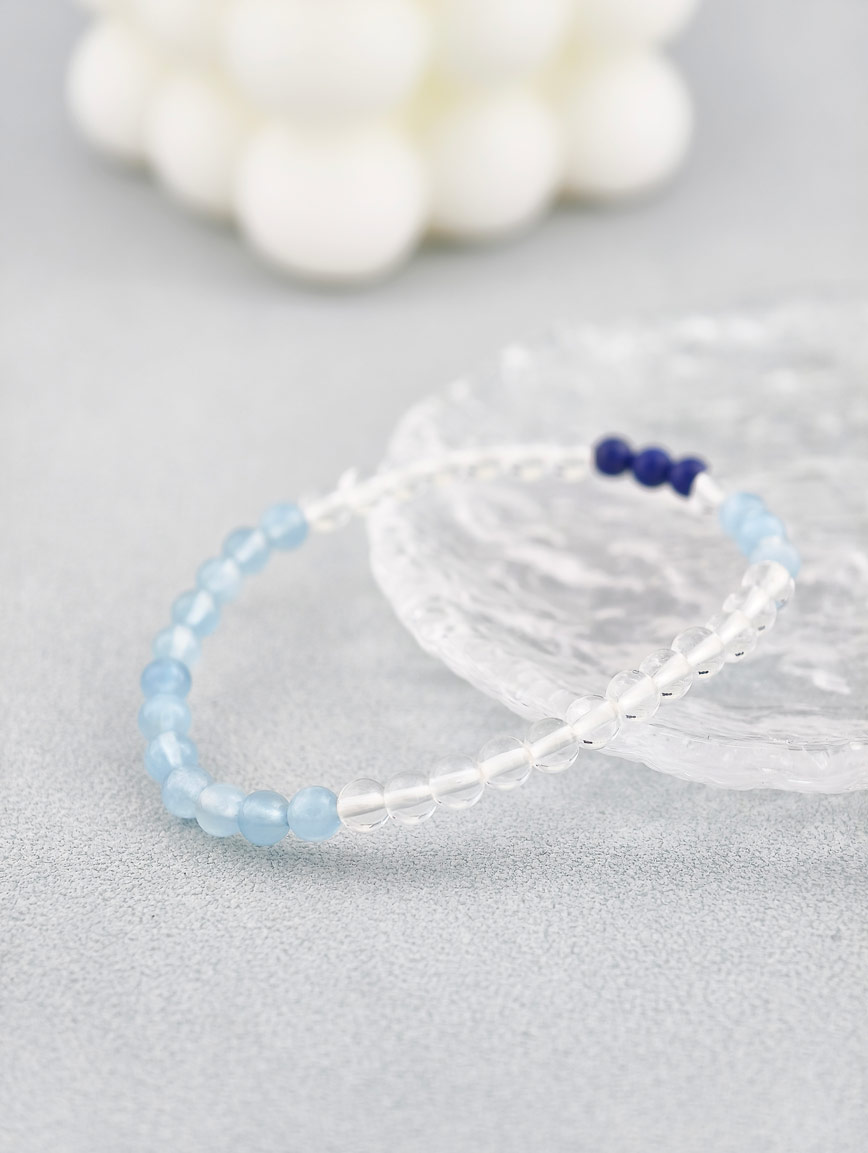 Clear Quartz and Lapis Lazuli Aquamarine Bracelet