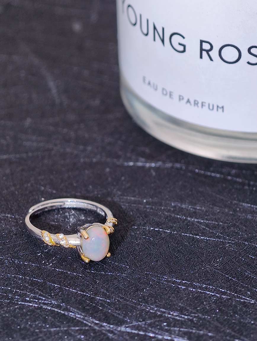 Sterling Silver Inlaid Natural Opal Design Ring