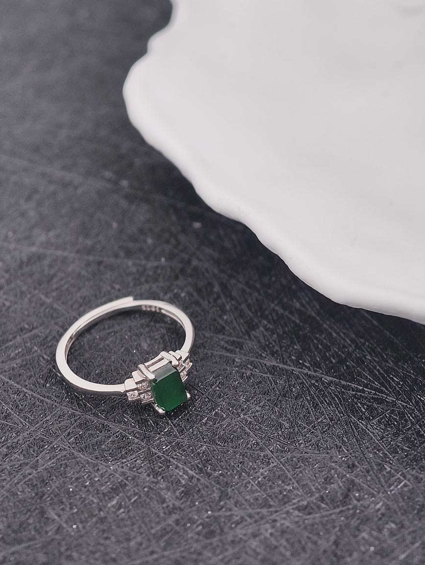 Imperial Green High Ice Natural Jadeite No Design Sterling Silver Gold-Plated Ring