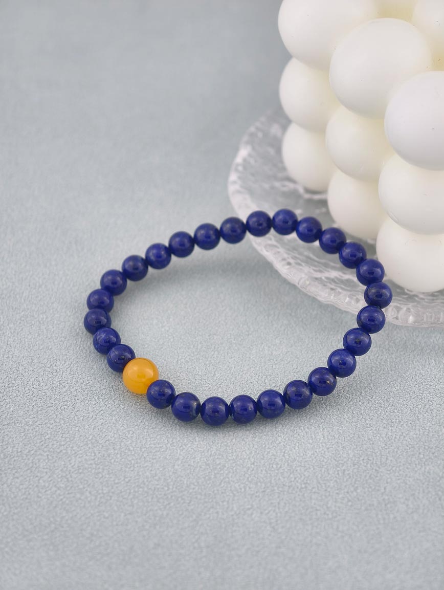 Natural Lapis Lazuli and Amber Bracelet
