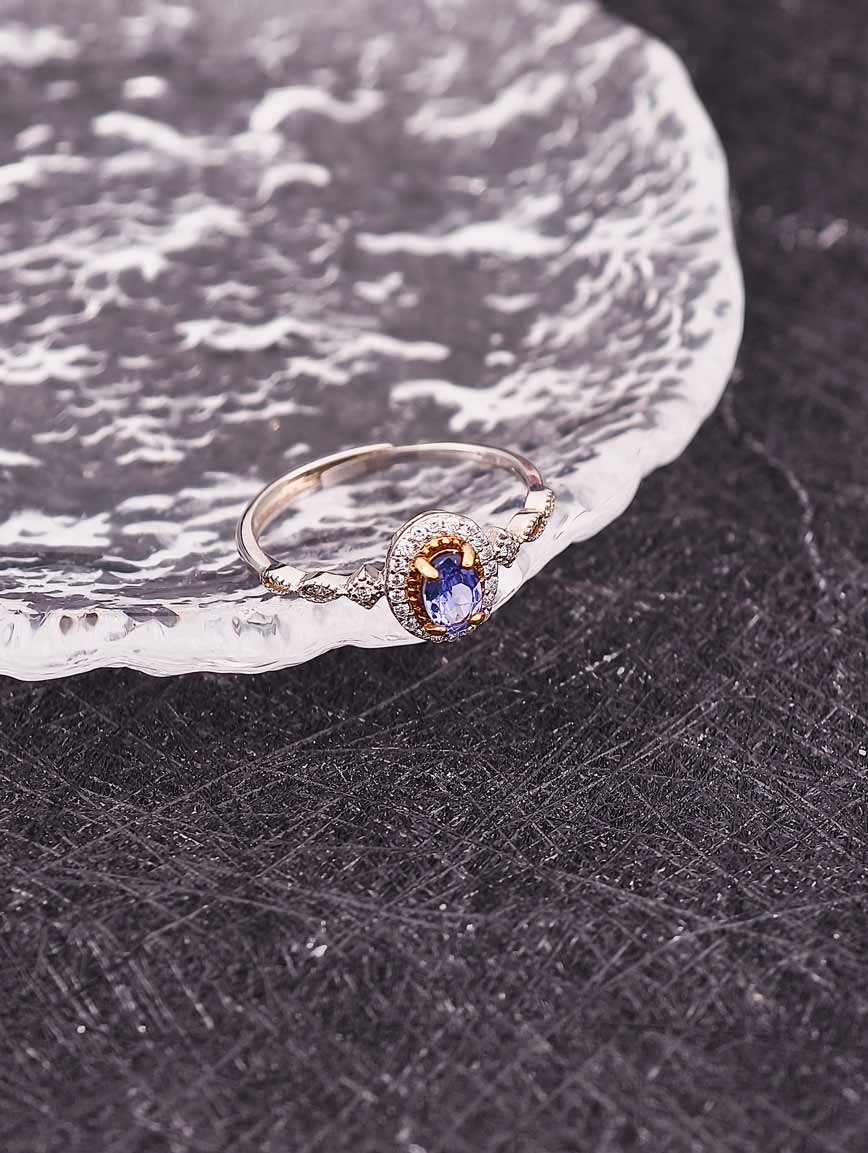 Natural Sterling Silver Gold Plated Tanzanite Ring