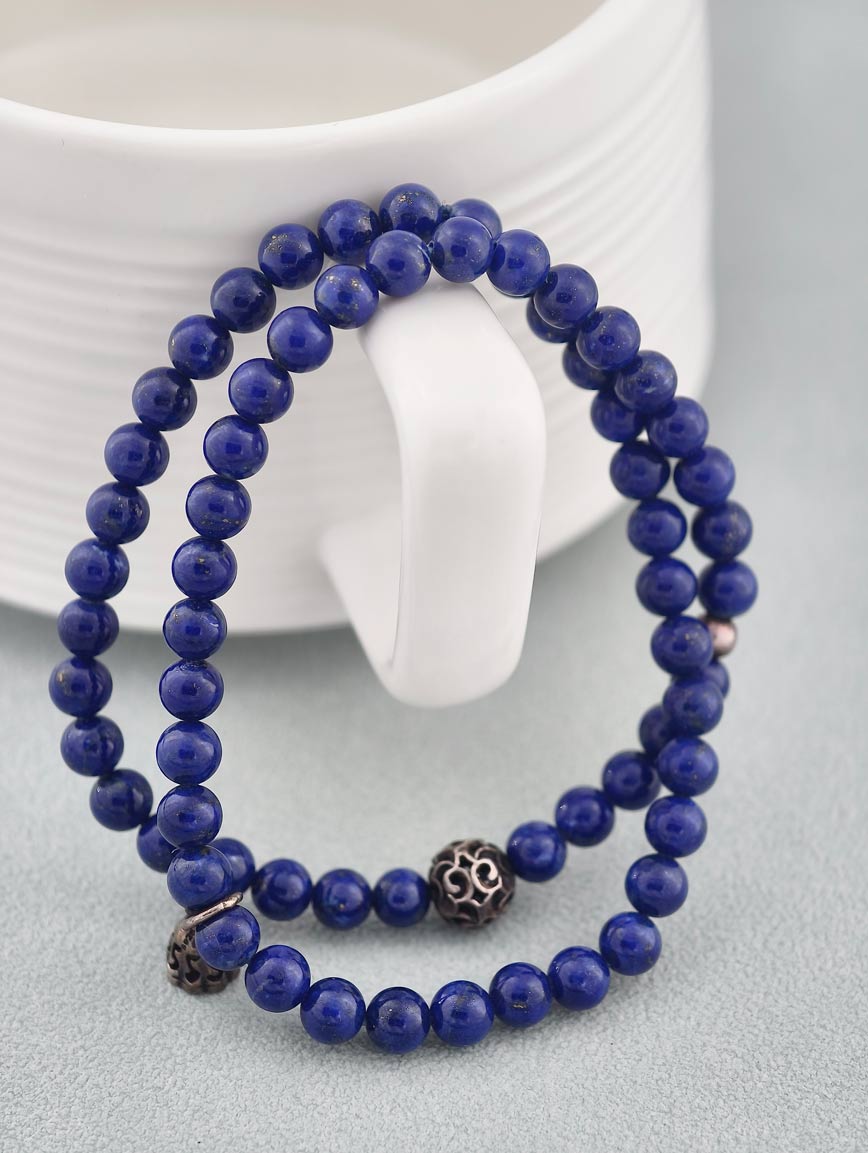 Natural Lapis Lazuli and Sterling Silver Lucky Bead Bracelet