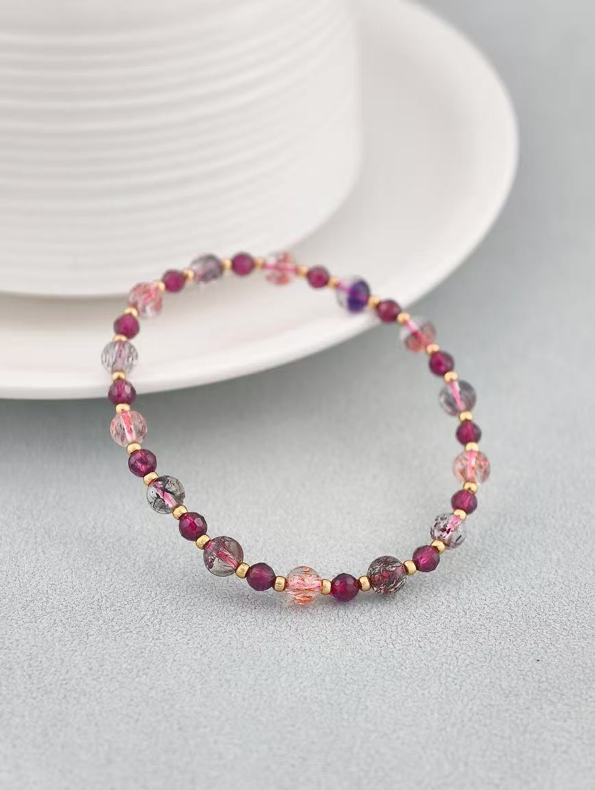 Natural Super Seven and Garnet Bracelet