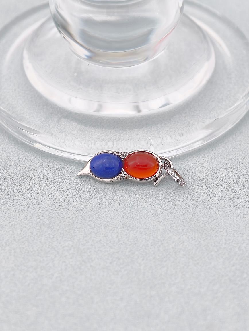 Natural Agate and Lapis Lazuli Sterling Silver Pendant