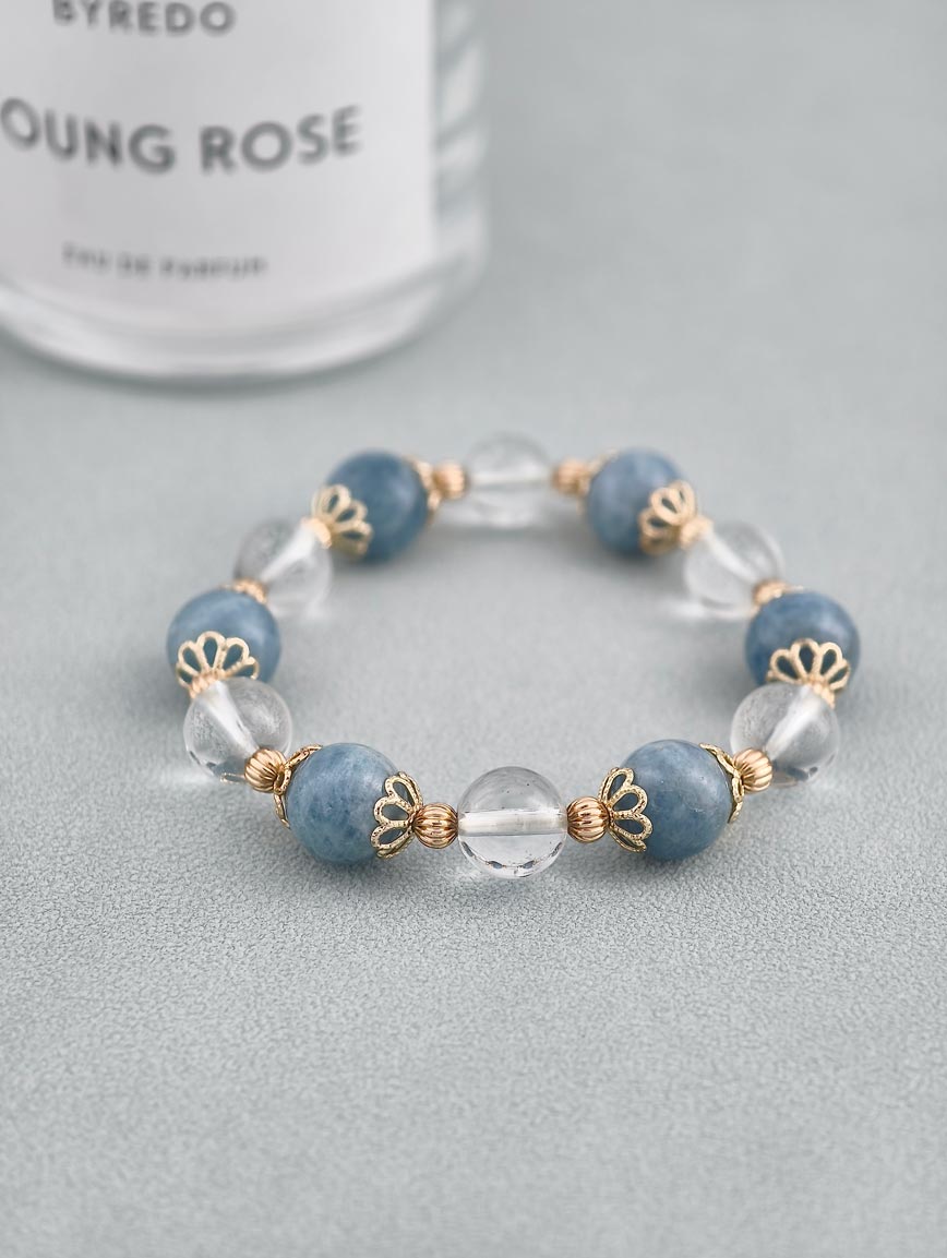 Natural Aquamarine and Clear Quartz Bracelet