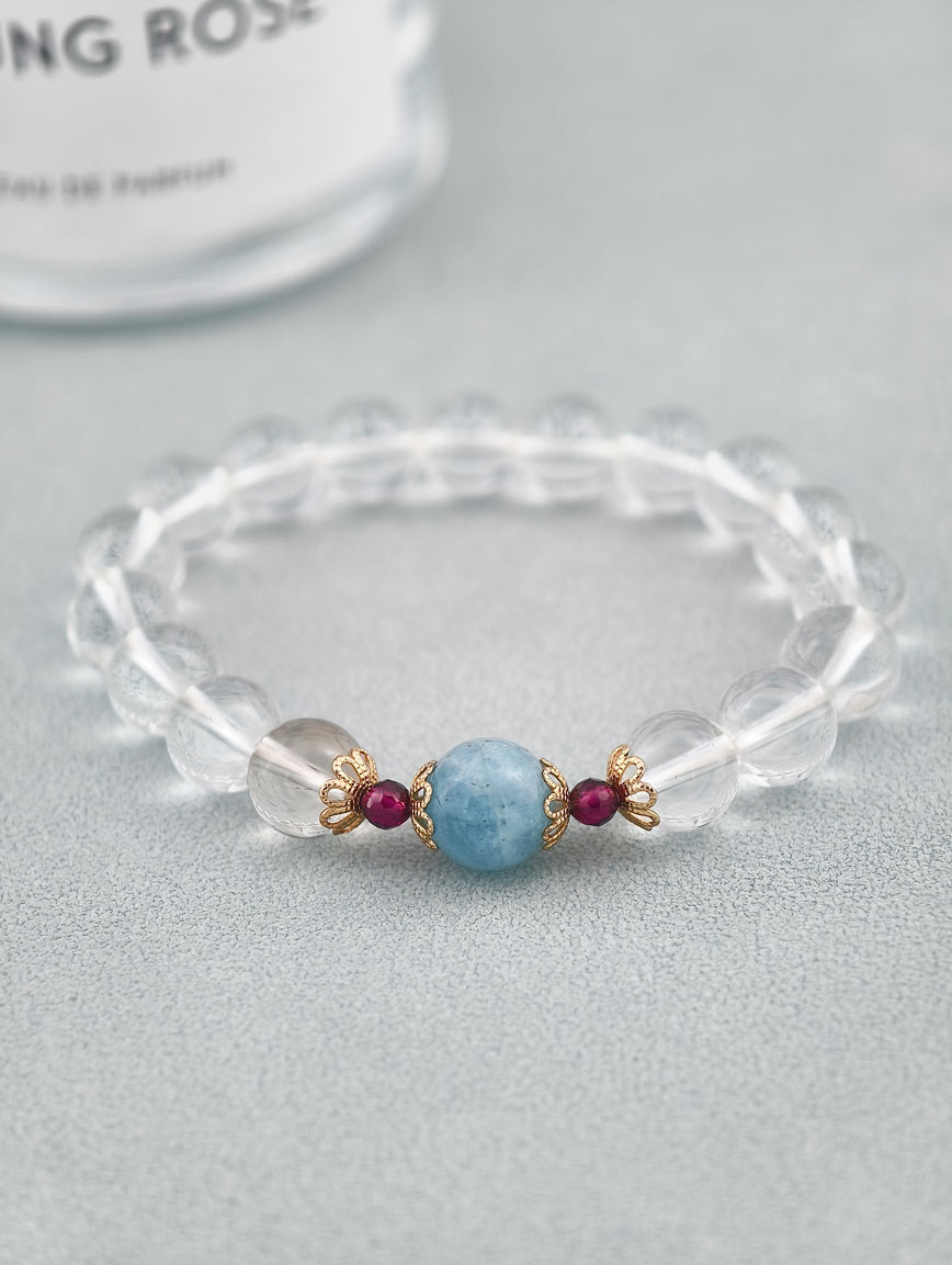 Clear Quartz and Aquamarine Garnet Bracelet