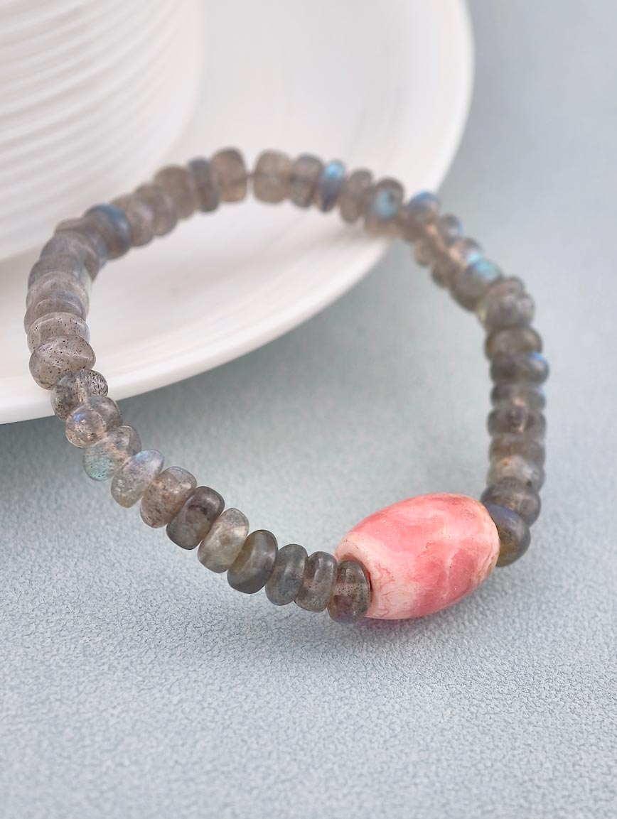 Natural Labradorite and Rhodochrosite Bracelet