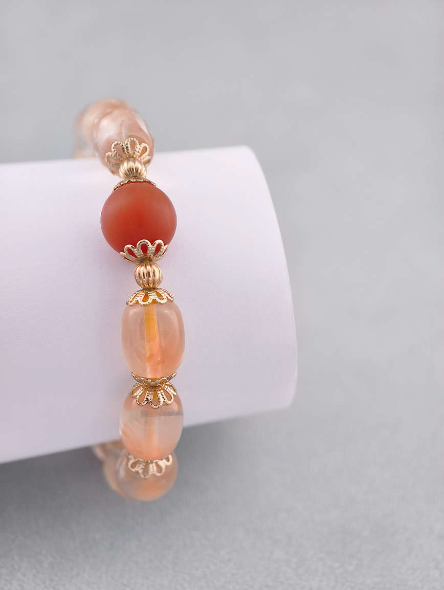 Natural Orange Rabbit Fur and South Red Agate Bracelet