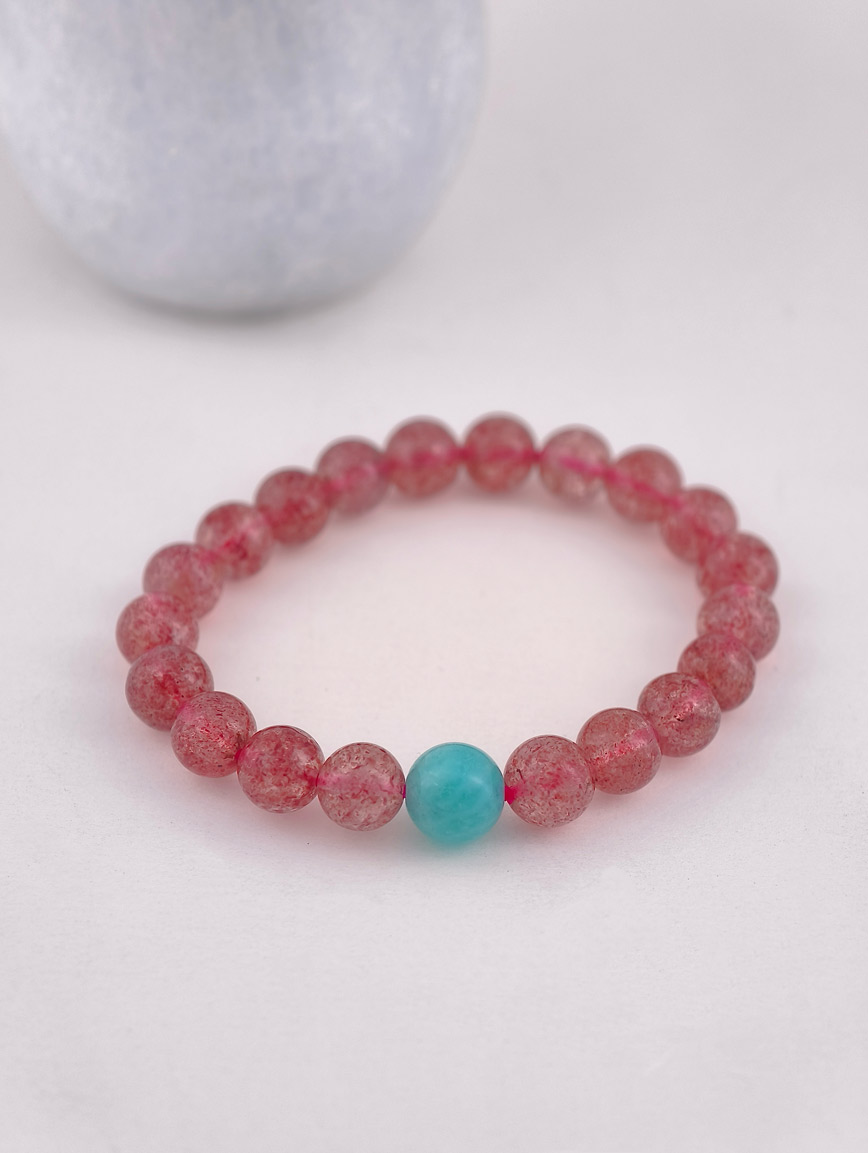 Natural Strawberry Quartz and Amazonite Bracelet