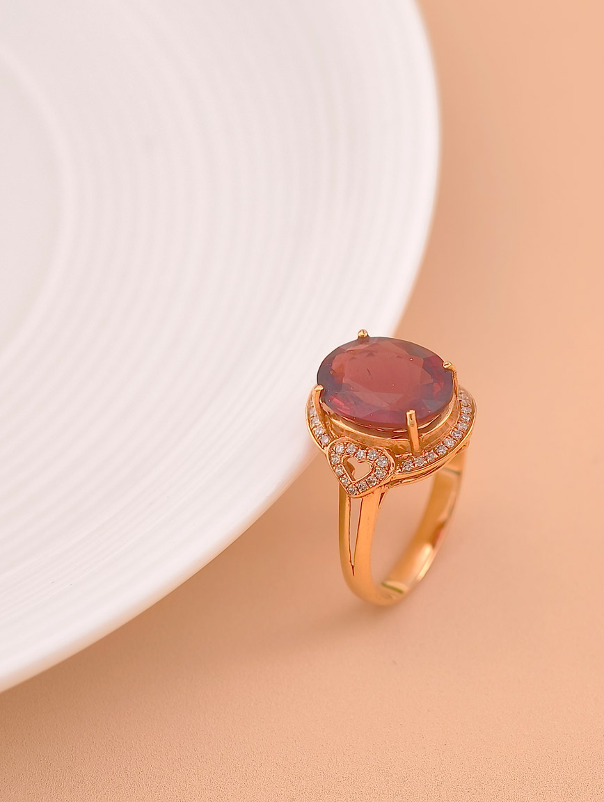 Natural Red Tourmaline Diamond Ring