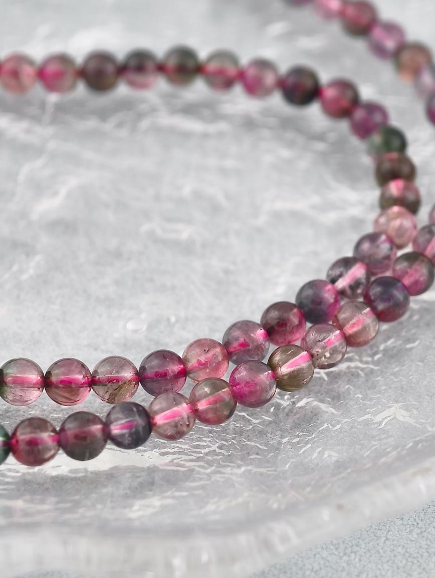 Natural Watermelon Tourmaline Three-Wrap Bracelet