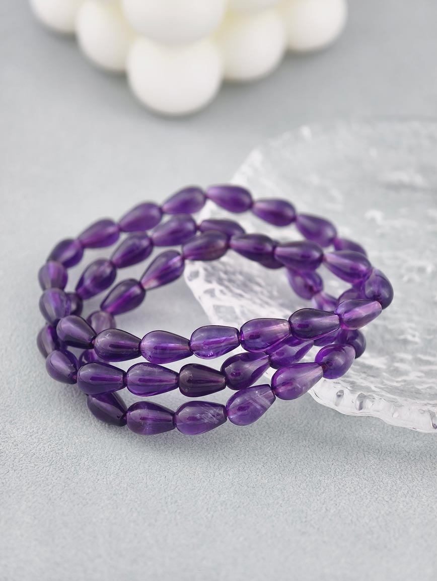 Natural Drop-Shaped Amethyst Three-Wrap Bracelet