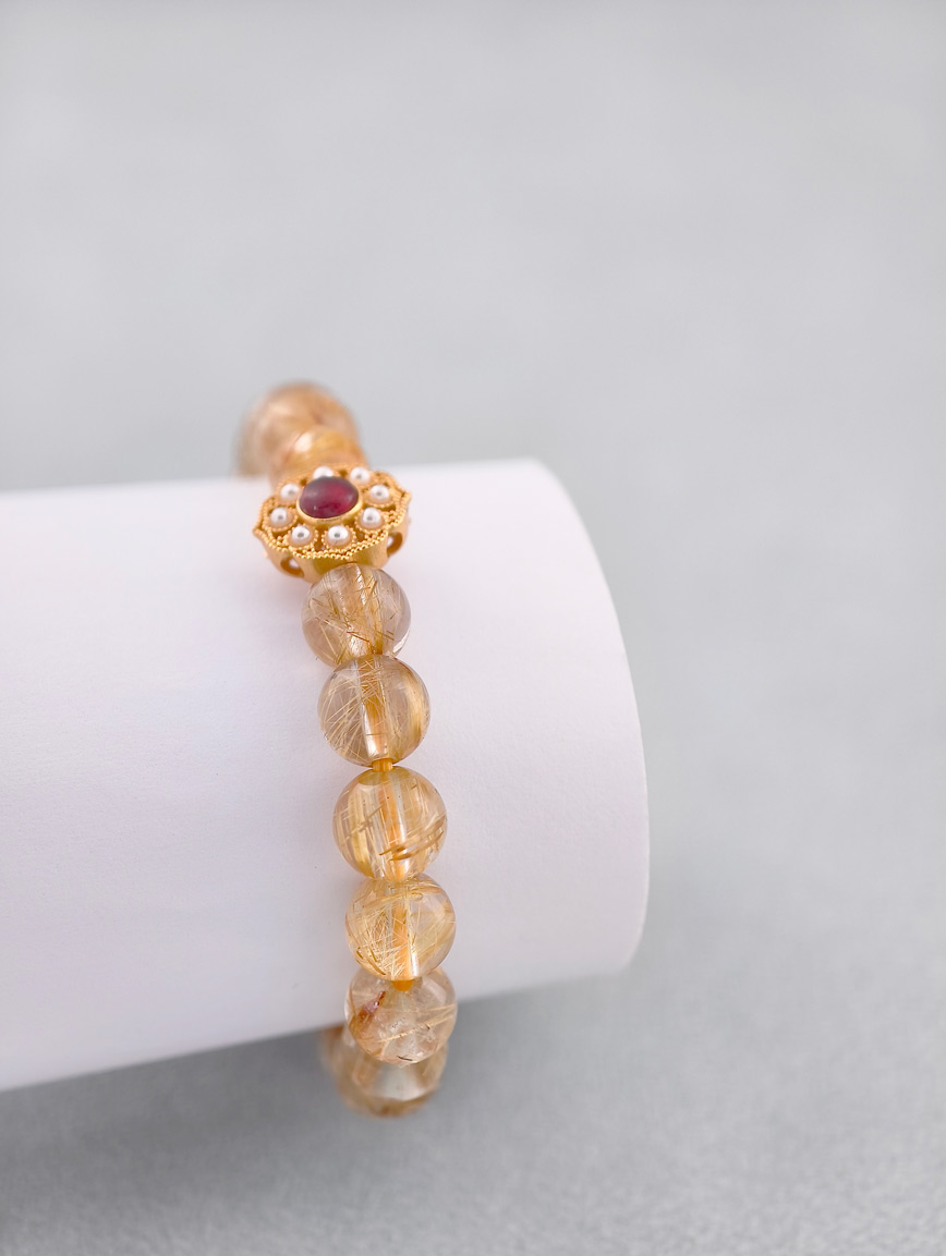 Natural Rutilated Quartz and Tourmaline Bracelet