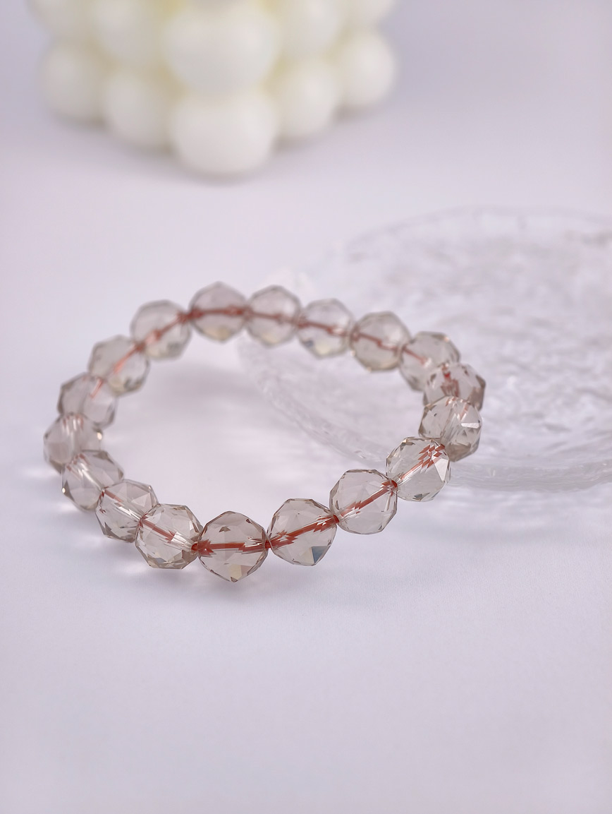 Natural Diamond Cut Smoky Quartz Bracelet