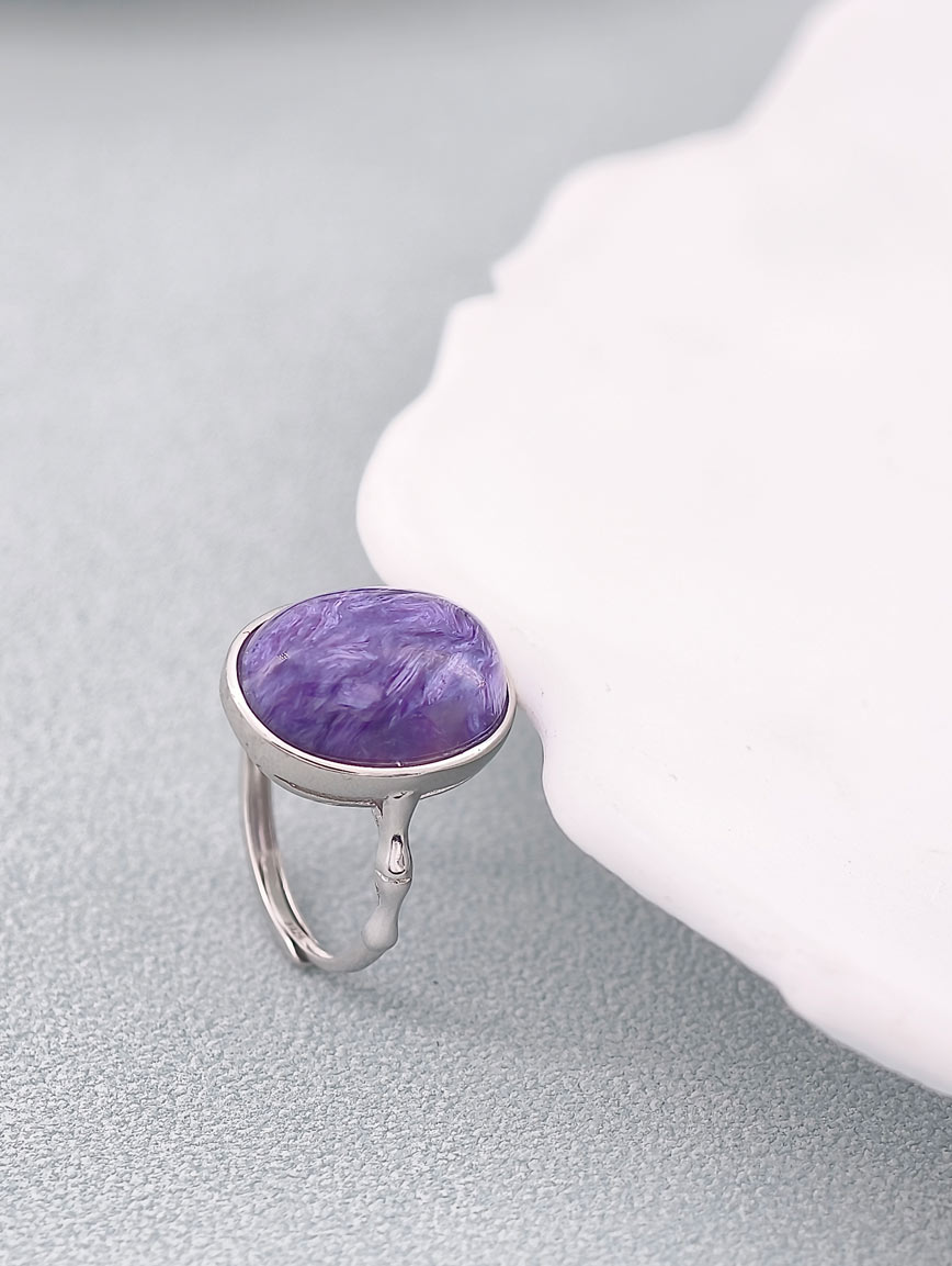 Sterling Silver Inlaid Natural Charoite Ring