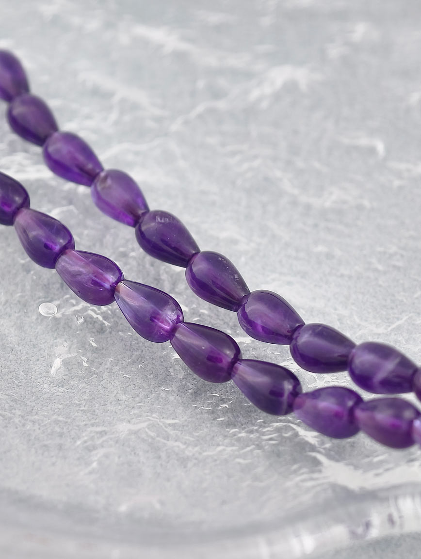 Natural Drop-Shaped Amethyst Three-Wrap Bracelet