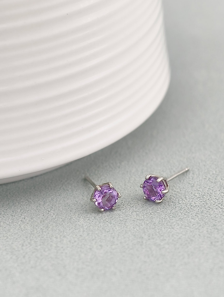 Natural Amethyst Simple Style Sterling Silver Earrings