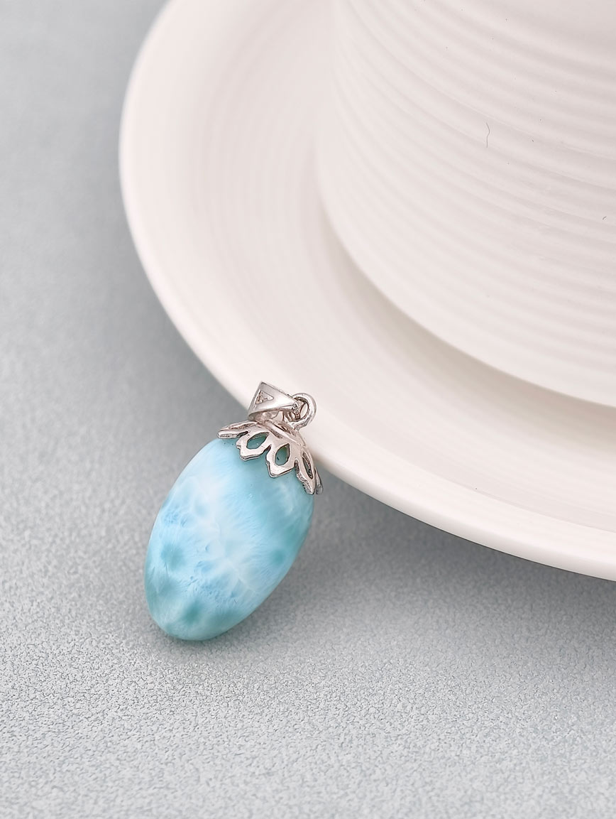 Natural Larimar Sterling Silver Pendant