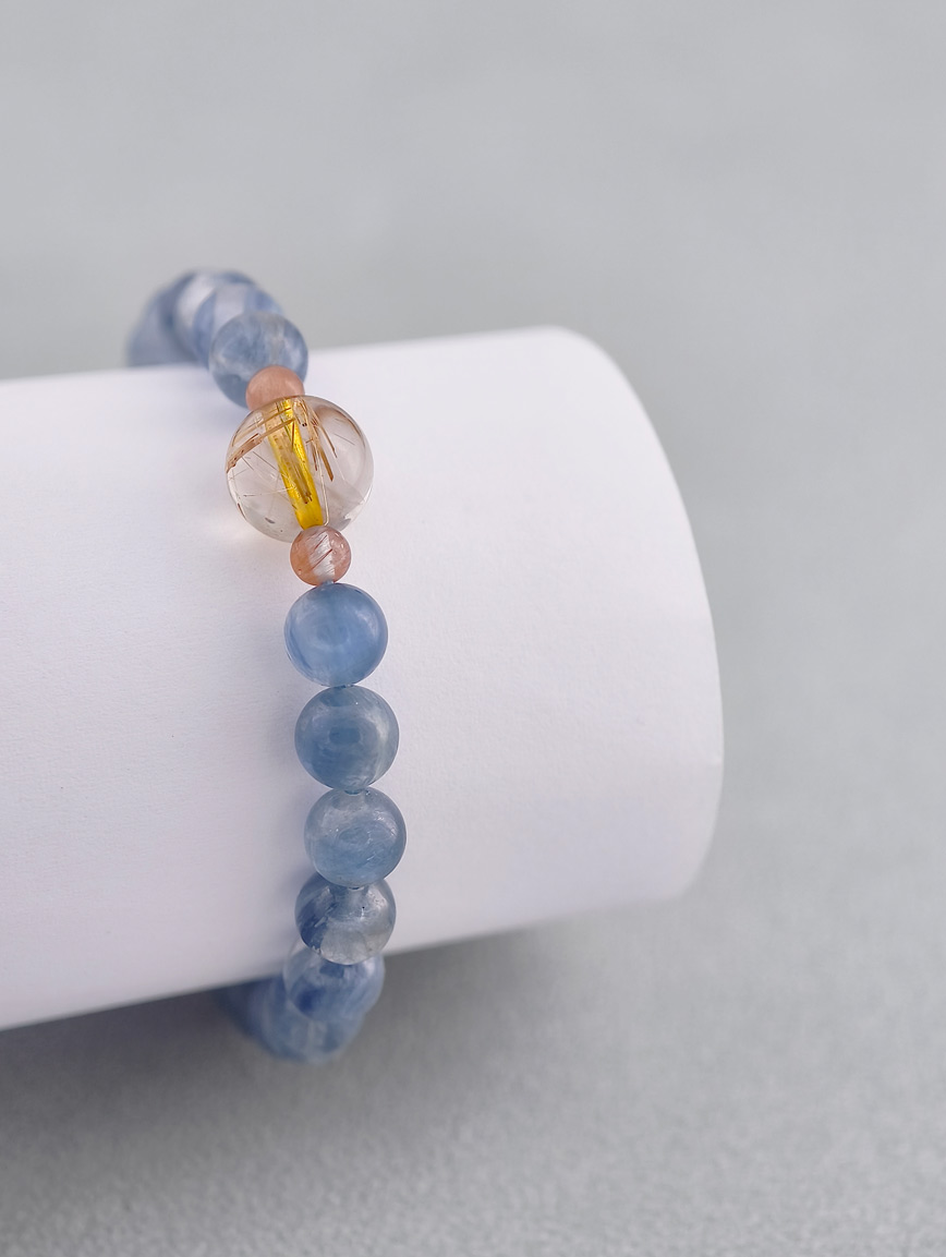 Natural Kyanite and Rutilated Quartz Bracelet