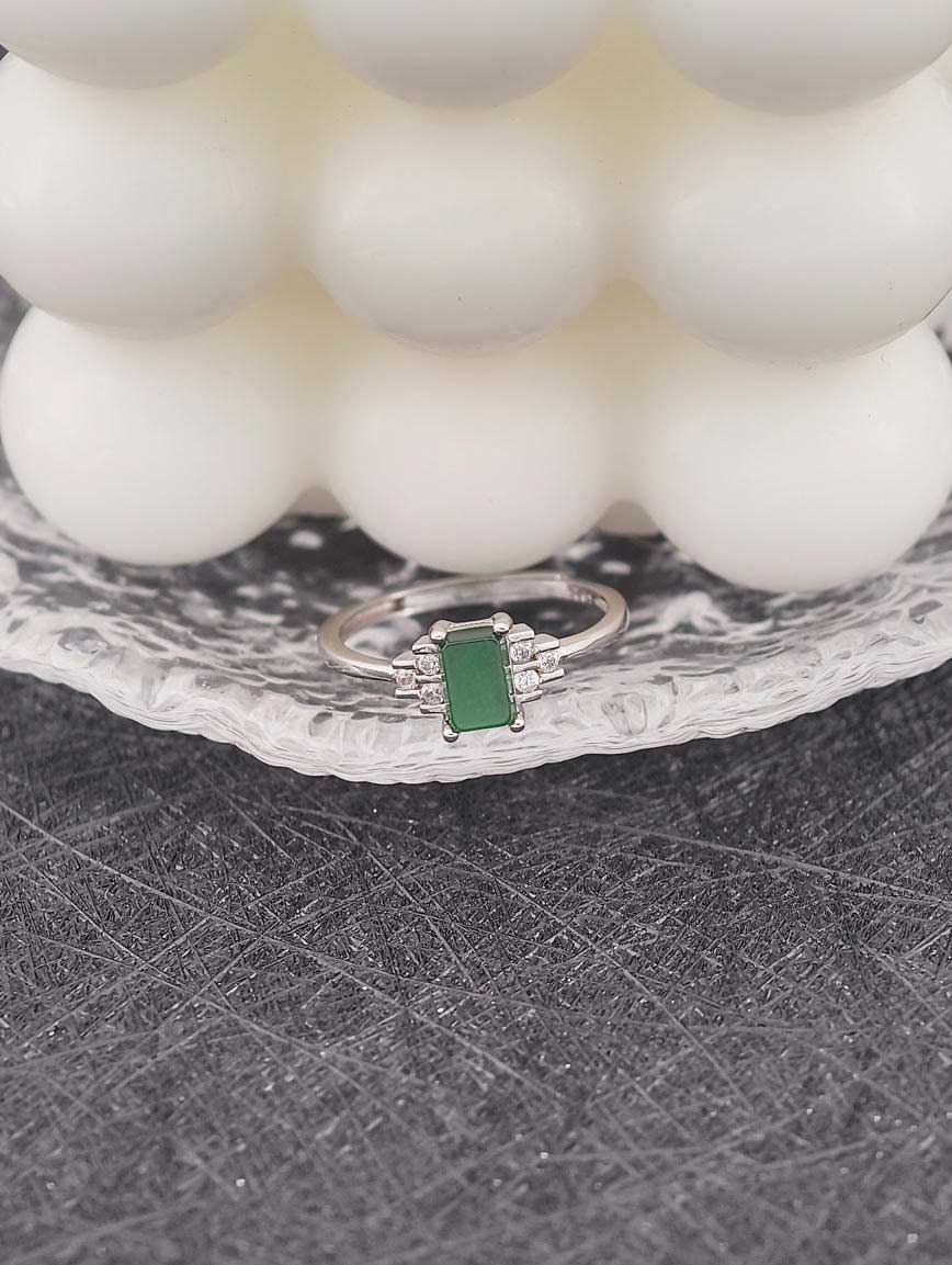 Imperial Green High Ice Natural Jadeite No Design Sterling Silver Gold-Plated Ring