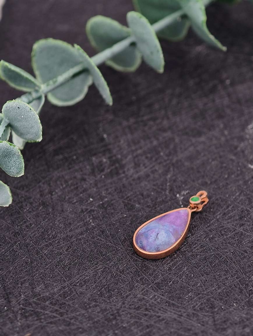 Natural Water Drop Sugilite Sterling Silver Pendant