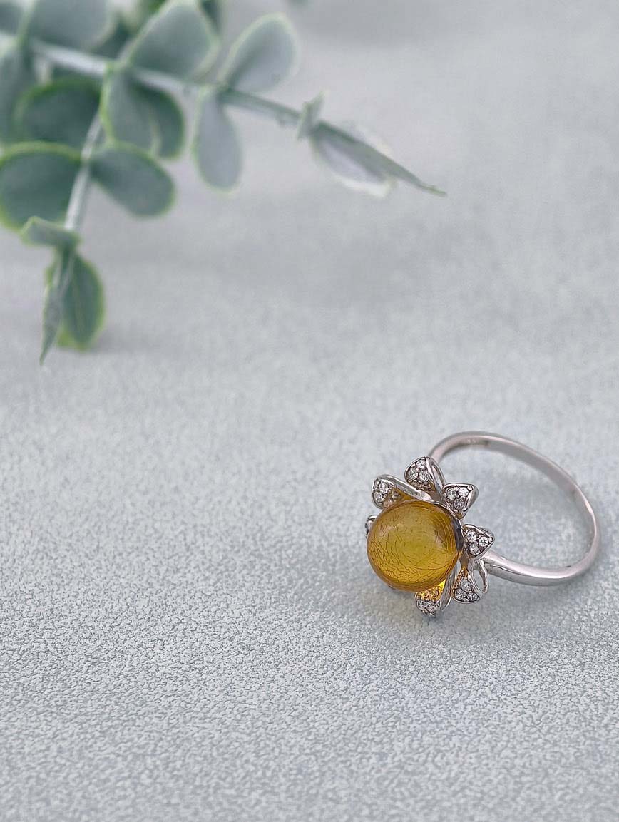 Natural Golden Blue Amber Design Ring