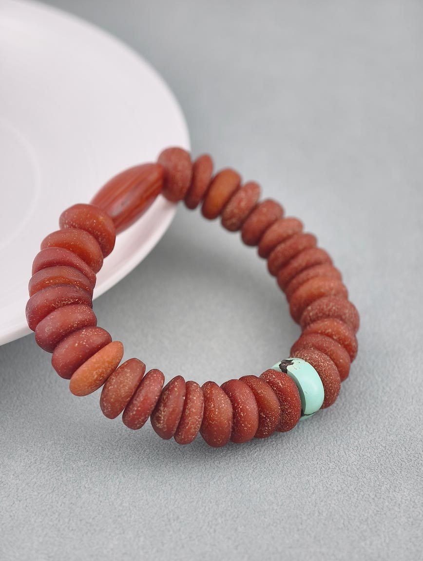 Natural Beeswax and South Red Agate Turquoise Bracelet