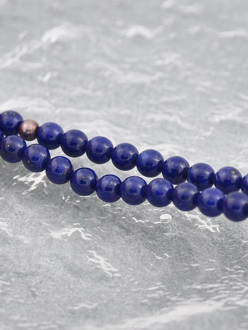 Natural Lapis Lazuli and Sterling Silver Lucky Bead Bracelet