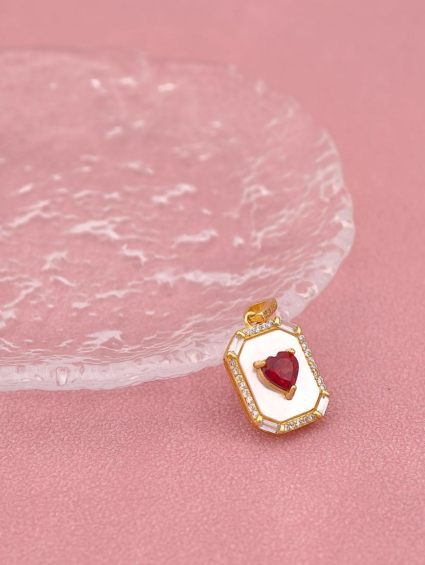Natural Heart Garnet Mother of Pearl Sterling Silver Pendant