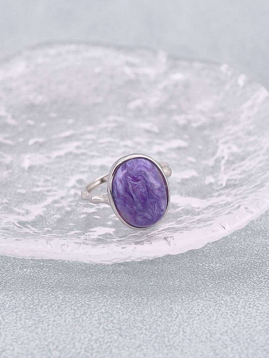 Sterling Silver Inlaid Natural Charoite Ring