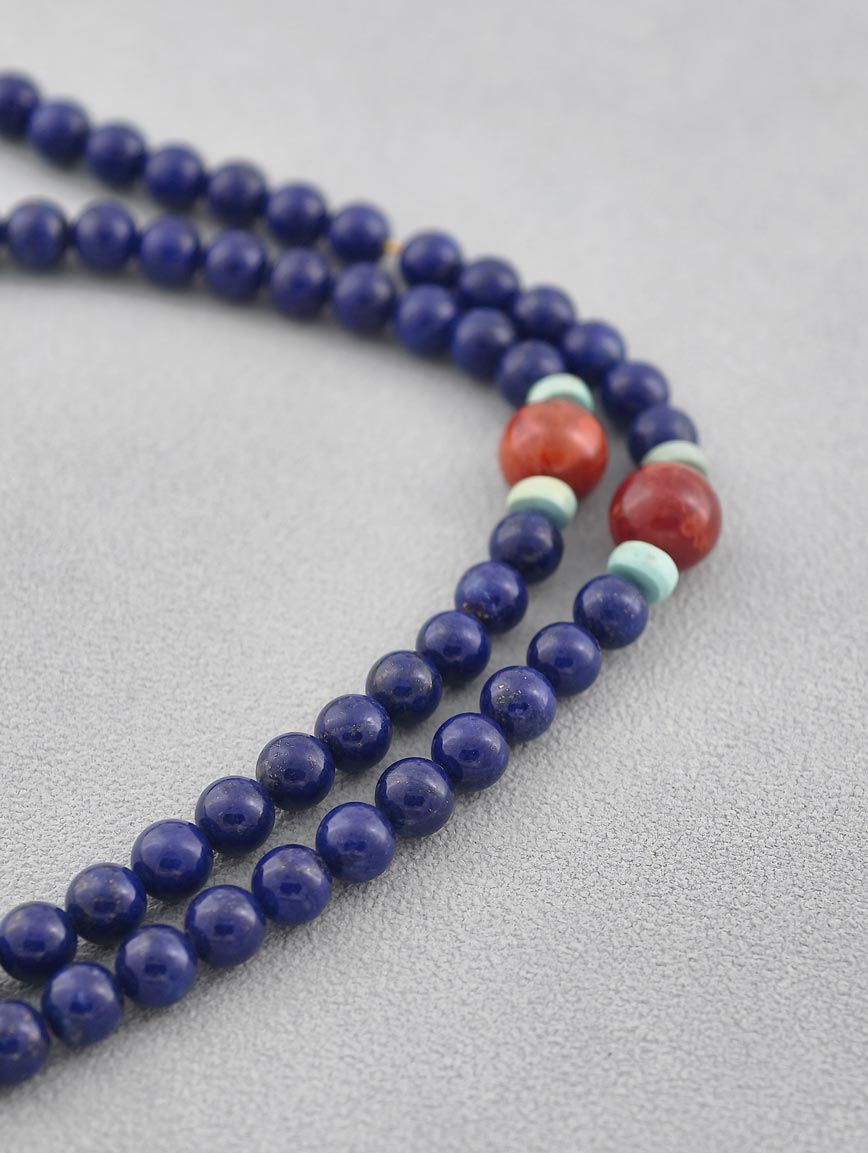 Amber Pendant with South Red Agate Turquoise and Lapis Lazuli Necklace