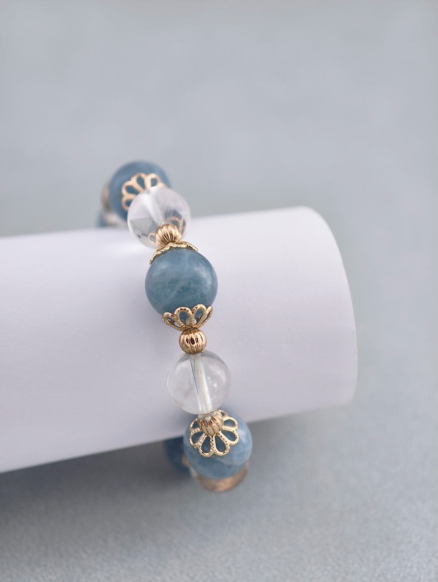 Natural Aquamarine and Clear Quartz Bracelet