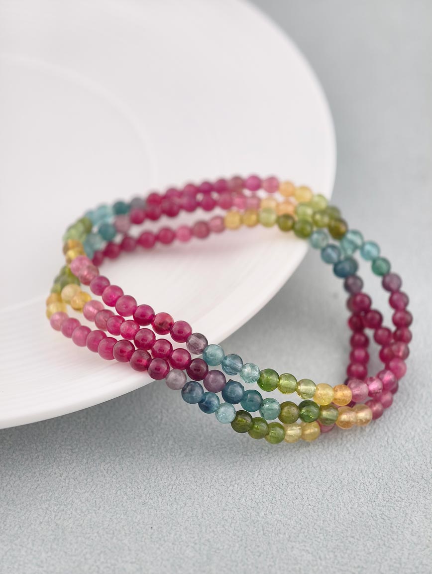 Natural Rainbow Tourmaline Three-Wrap Bracelet
