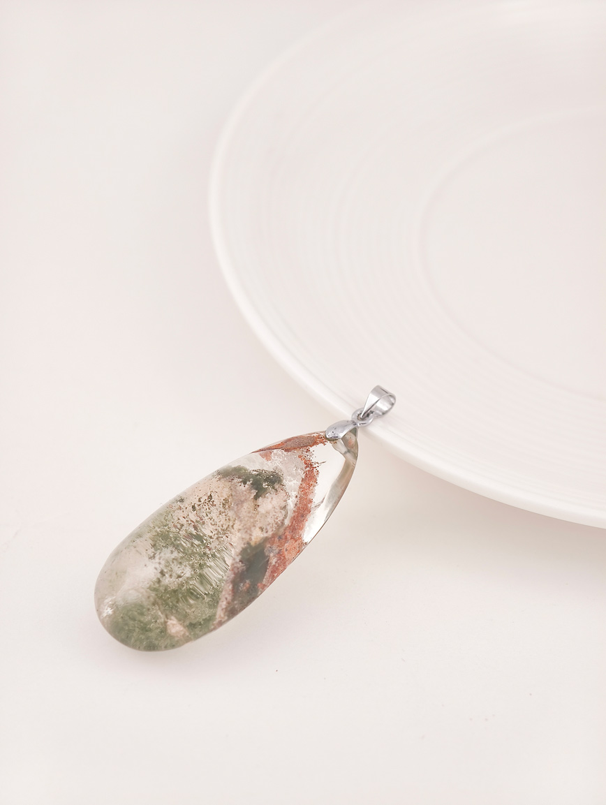 Natural Colorful Phantom Sterling Silver Pendant