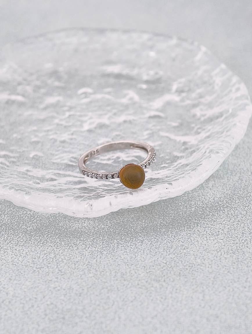 Natural Mexican Gold Blue Amber Ring